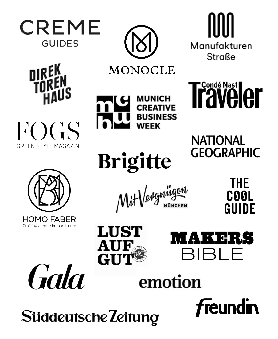 Presse-Veröffentlichungen in Monocle, Brigitte, Condé Nast, National Geographics, Mit Vergnügen München, etc.